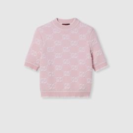 GG wool boucl jacquard top in light pink and white US at Gucci